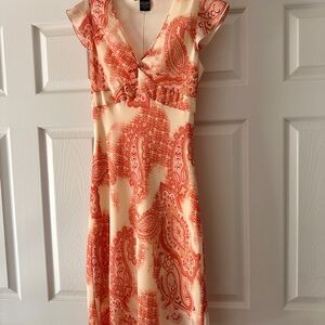 FLP Faith Love Passion Women's Cream and Coral Paisley V-Neck Dress sz 4